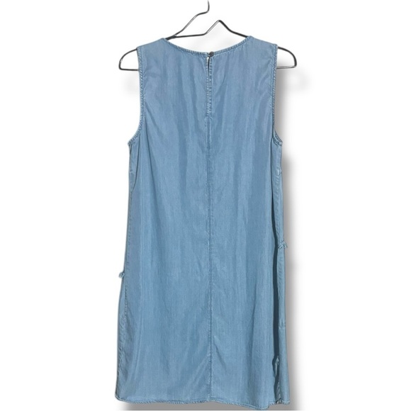 Neiman Marcus Light Denim Patchwork Thick Strap Sleeveless Crew Neck Mini Dress - Picture 16 of 16